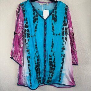 Soft Surroundings Curacao Tunic Top Shirt 100% Silk Tie Dye New with Tags